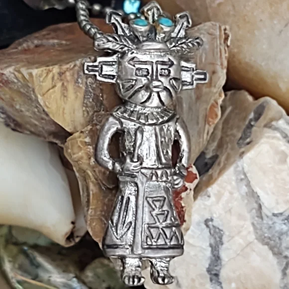 Vintage Sterling Silver & Turquoise Zuni Brooch/Pendant - Picture 4 of 4